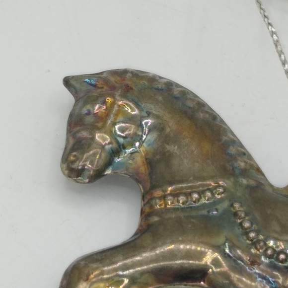 Rocking Horse Silver tone Christmas Tree Ornament Victorian Style Vintage - Picture 2 of 11